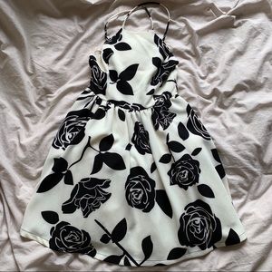AQUA Halter Black and White Floral Dress